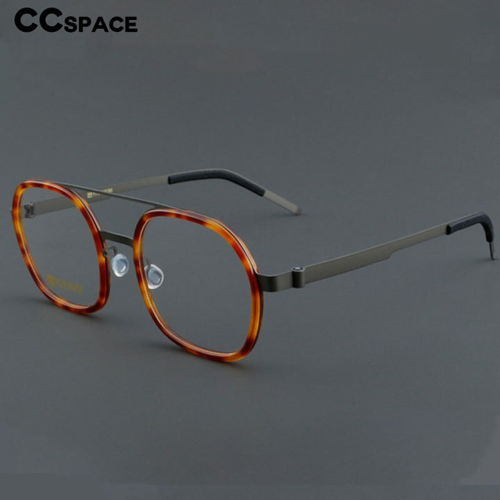 CCSpace Women's Full Rim Round Square Double Bridge Titanium Acetate Eyeglasses 55022 Full Rim CCspace   