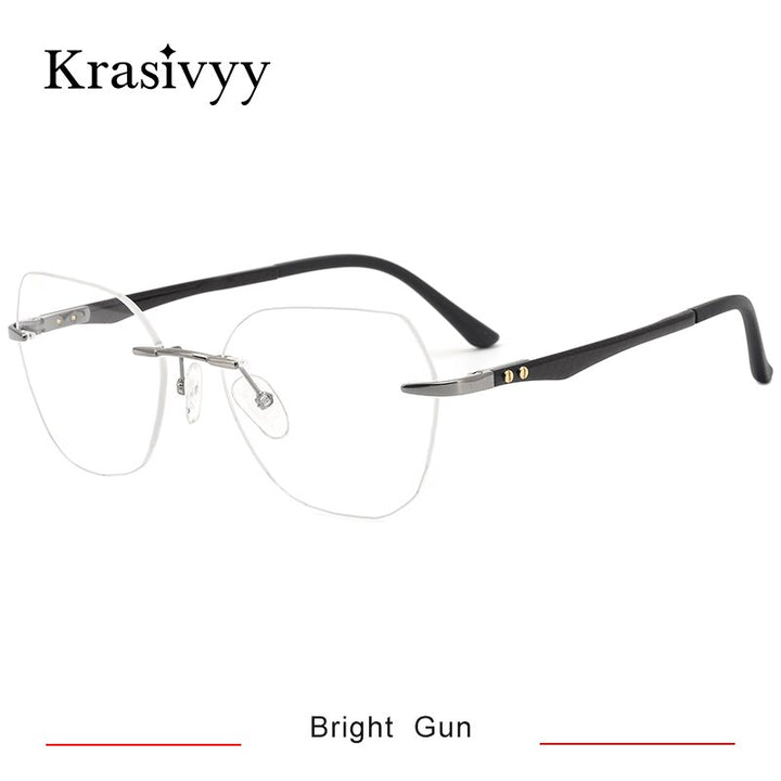Krasivyy Women's Rimless Square Cat Eye Carbon Fiber Titanium Eyeglasses Kr16026 Rimless Krasivyy Bright  Gun  