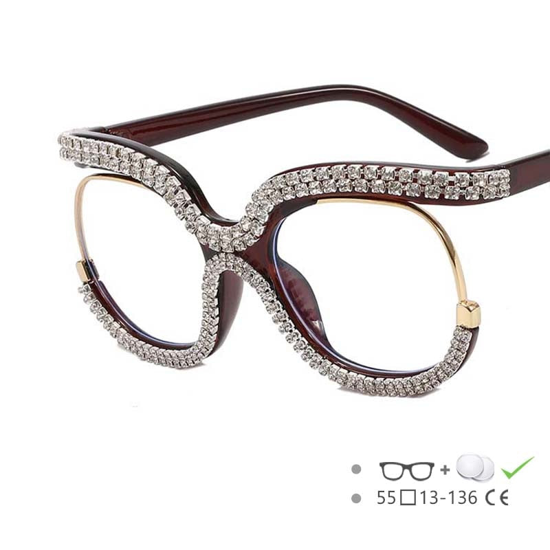CCSpace Women's Full Rim Round Acetate Jeweled Frame Eyeglasses 54617 Full Rim CCspace Tea China 