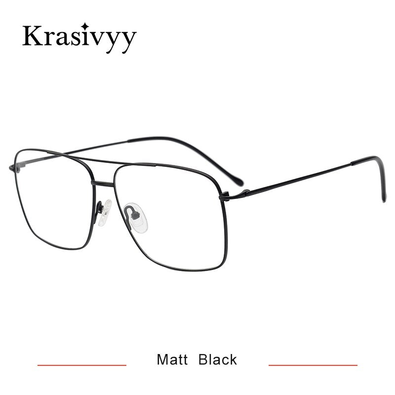 Krasivyy Men's Full Rim Square Double Bridge Titanium Eyeglasses Kr16051 Full Rim Krasivyy Matt Black CN 