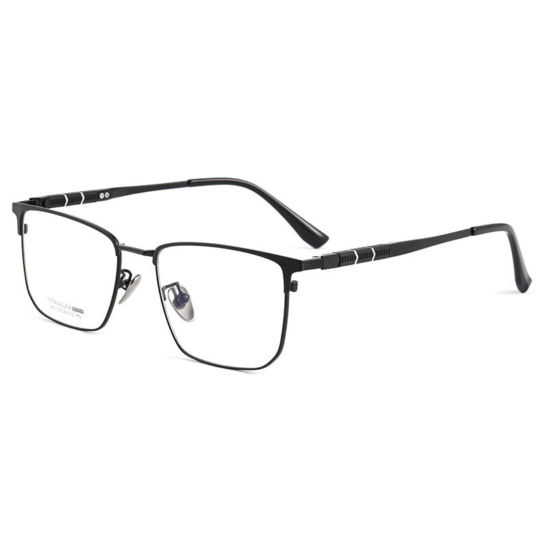 Handoer Men's Full Rim Square Titanium Eyeglasses 9010bt Full Rim Handoer Black  