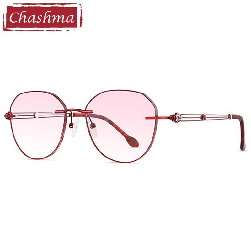 Chashma Women's Rimless Diamond Cut Titanium Round Frame Eyeglasses 2387 Rimless Chashma Red  