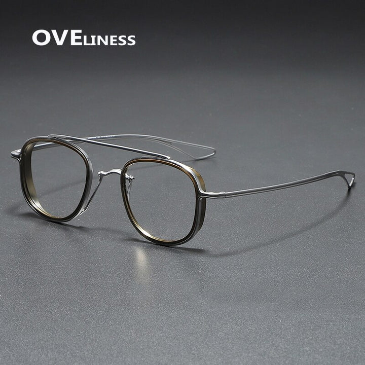 Oveliness Unisex Full Rim Square Double Bridge Titanium Eyeglasses 118 Full Rim Oveliness silver bronze  