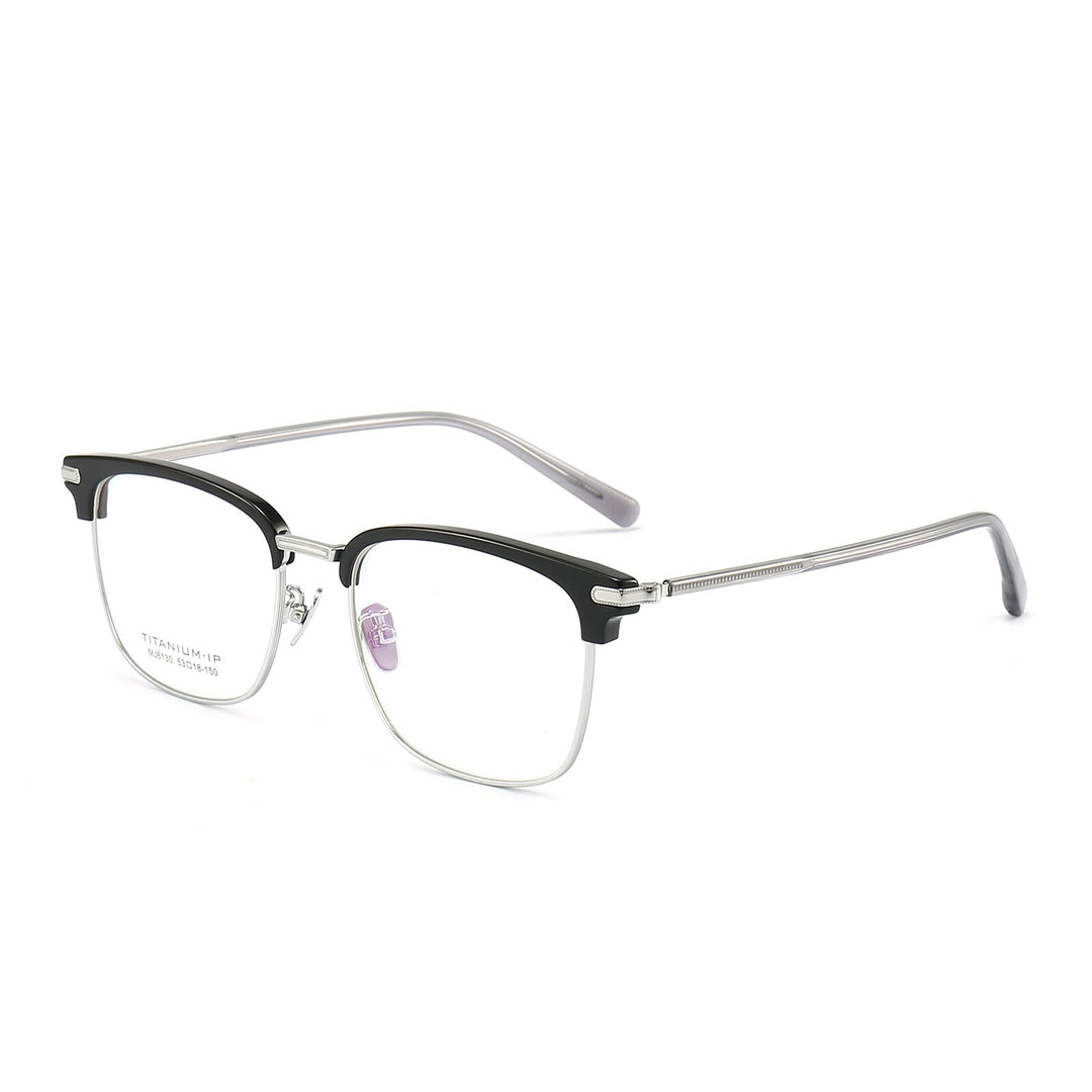 Reven Jate Unisex Full Rim Square Round Acetate Titanium Eyeglasses 6130 Full Rim Reven Jate black-silver  