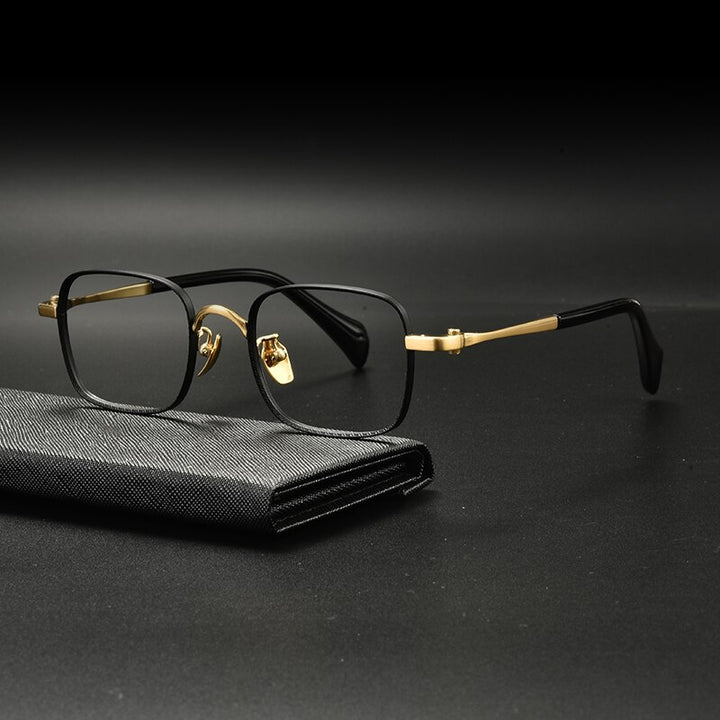 Gatenac Unisex Full Rim Irregular Square Titanium Eyeglasses Gxyj935 Full Rim Gatenac Black Gold  