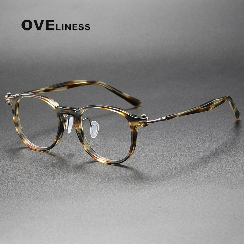 Oveliness Unisex Full Rim Square Acetate Titanium Eyeglasses 5885 Full Rim Oveliness   