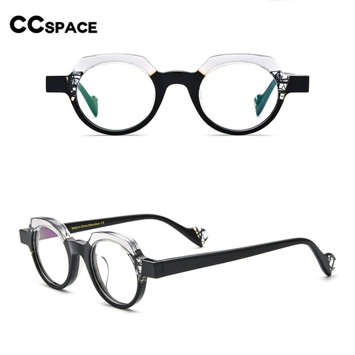 CCspace Unsiex Full Rim Flat Top Round Acetate Eyeglasses 55048 Full Rim CCspace   