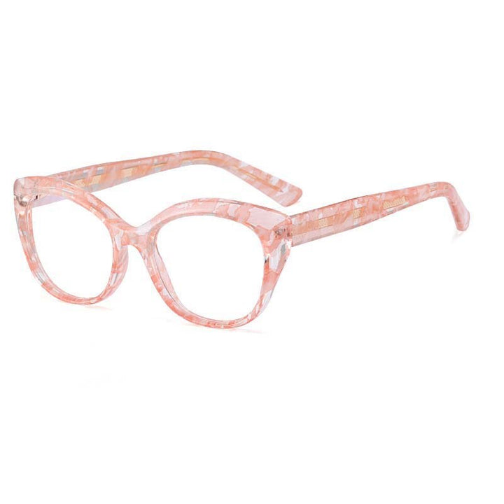 CCSpace Women's Full Rim Square Cat Eye Tr 90 Stainless Steel Eyeglasses 53149 Full Rim CCspace China Pink flower 