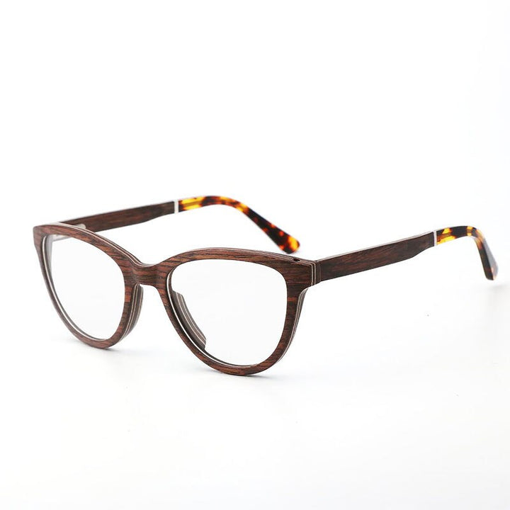 Hdcrafter Unisex Full Rim Square Cat Eye Wood Eyeglasses 56362 Full Rim Hdcrafter Eyeglasses Wood Grey  