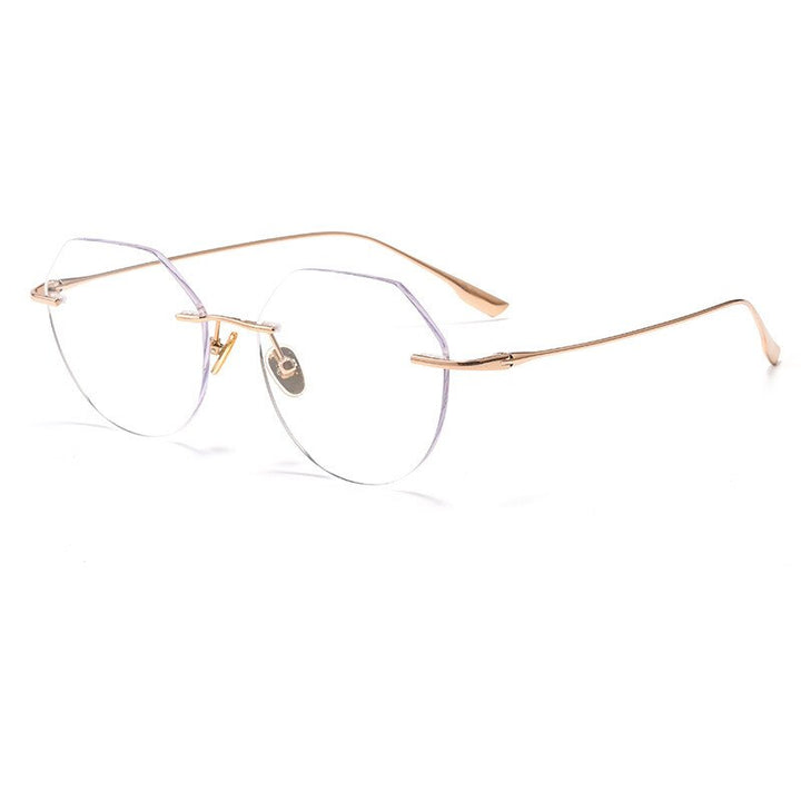 KatKani Unisex Rimless Polygon Round Titanium Frame Eyeglasses Rimless KatKani Eyeglasses 1135C Rose Gold  