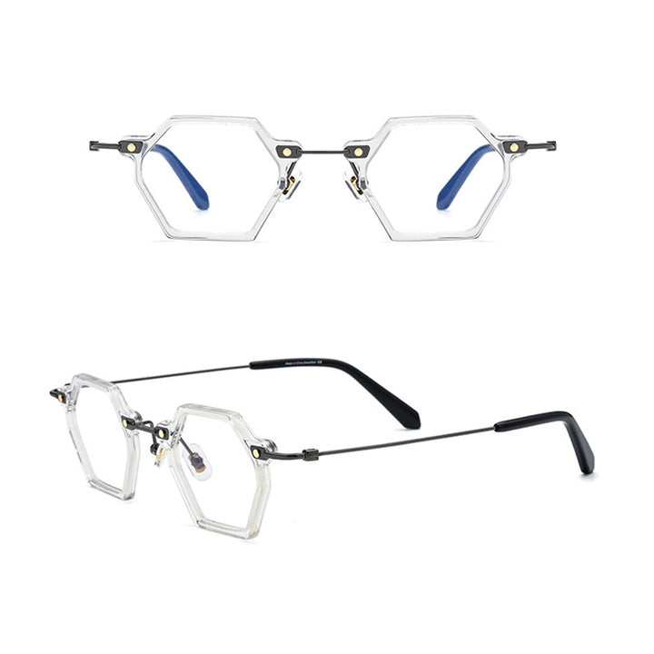 Gatenac Unisex Full Rim Polygonal Square Titanium Acetate Frame Eyeglasses Gxyj754 Full Rim Gatenac   