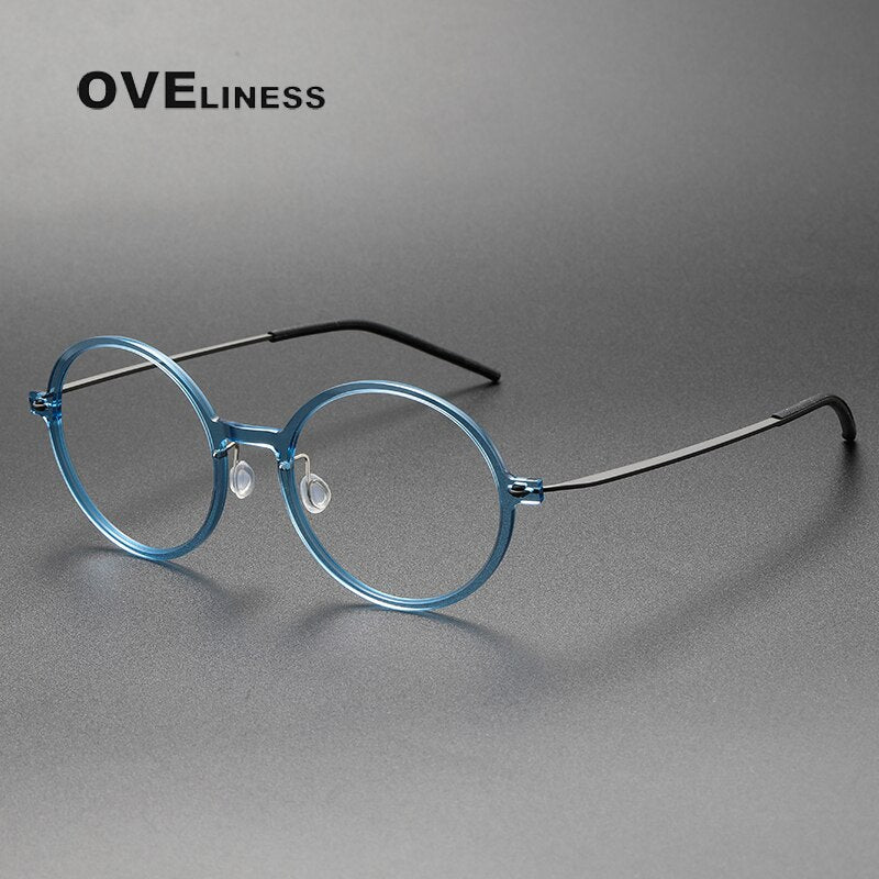 Oveliness Unisex Full Rim Round Screwless Titanium Eyeglasses 6523 Full Rim Oveliness blue gun  