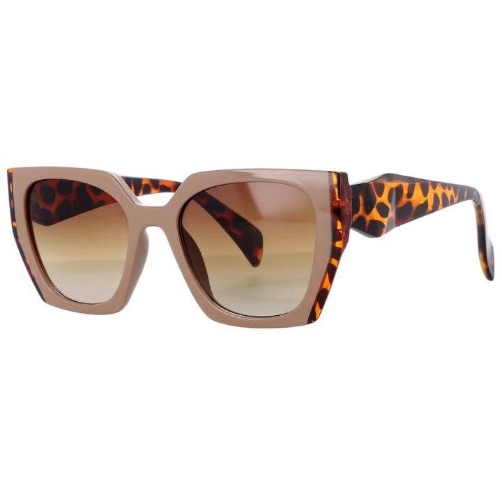 CCSpace Women's Full Rim Square Cat Eye Resin Frame Sunglasses 53222 Sunglasses CCspace Sunglasses Pink leopard 53222 