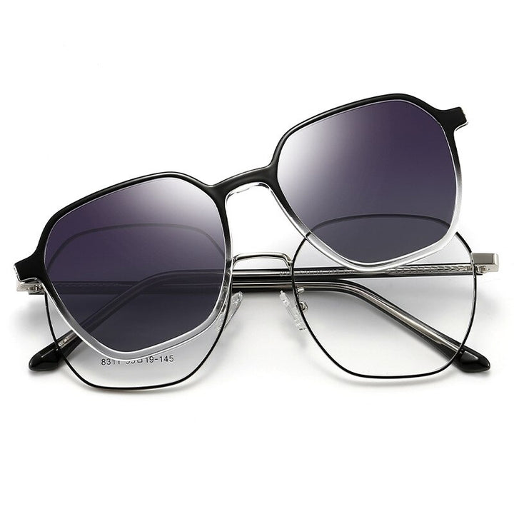 Kansept Full Rim Square Cat Eye Tr 90 Titanium Eyeglasses Clip On Polarized Sunglasses 8311 Sunglasses Kansept Black silver-gray  