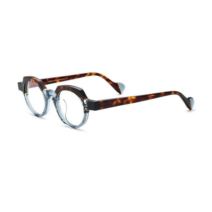 CCspace Unsiex Full Rim Flat Top Round Acetate Eyeglasses 55048 Full Rim CCspace LeopardBlue China 