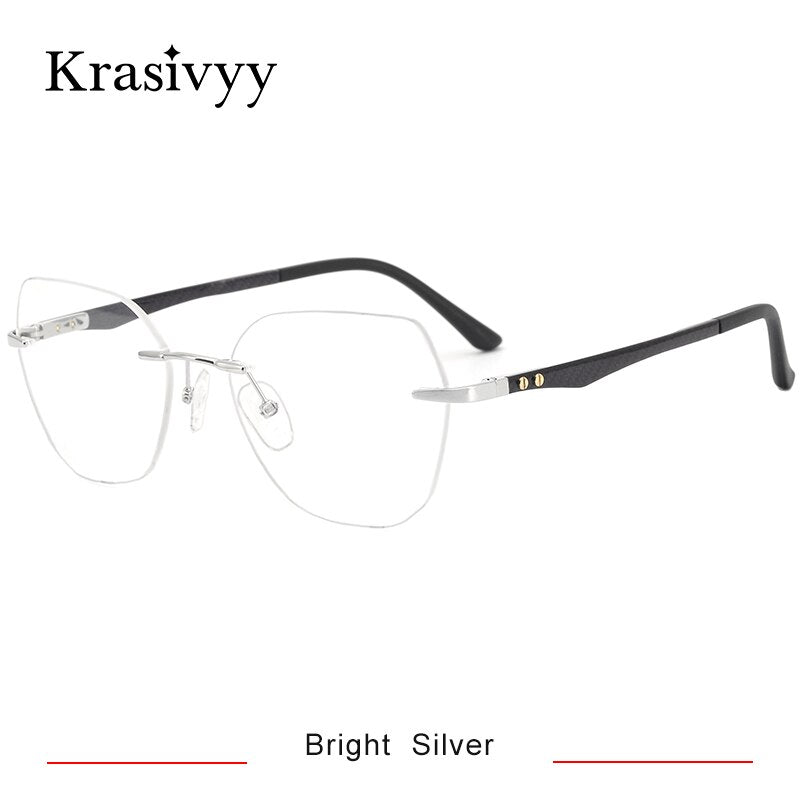 Krasivyy Women's Rimless Square Cat Eye Carbon Fiber Titanium Eyeglasses Kr16026 Rimless Krasivyy Bright  Silver  