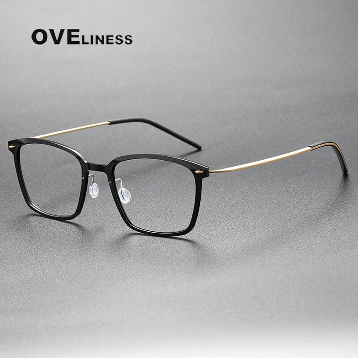 Oveliness Unisex Full Rim Round Screwless Titanium Eyeglasses 6536 Full Rim Oveliness black gold  
