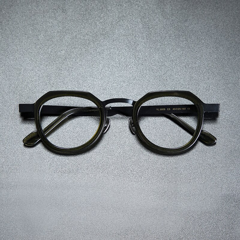 Gatenac Unisex Full Rim Round Square Acetate Titanium Eyeglasses Gxyj919 Frame Gatenac Black Green  