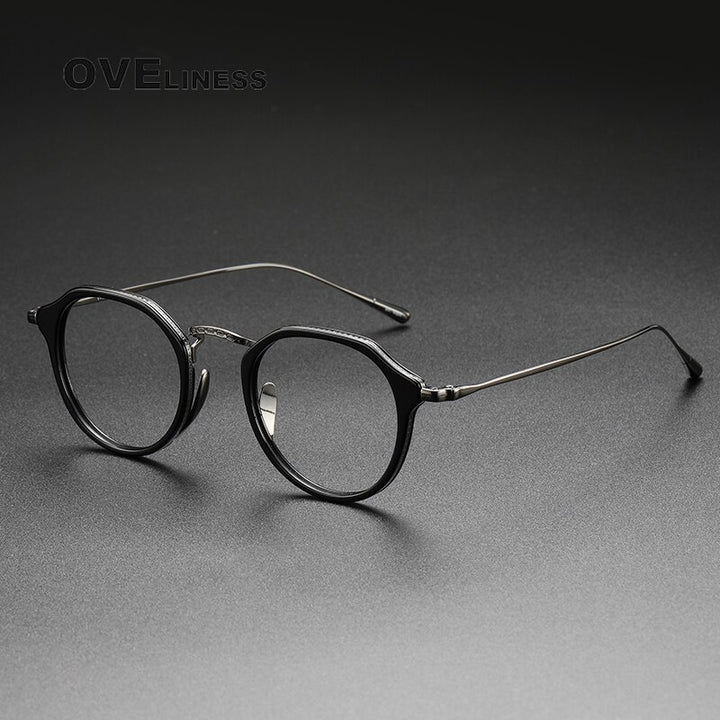 Oveliness Unisex Full Rim Oversized Square Round Acetate Titanium Eyeglasses 1113 Full Rim Oveliness black gun  