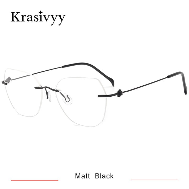 Krasivyy Men's Rimless Square Cat Eye Screwless Titanium Eyeglasses Kr5009 Rimless Krasivyy Matt Black CN 