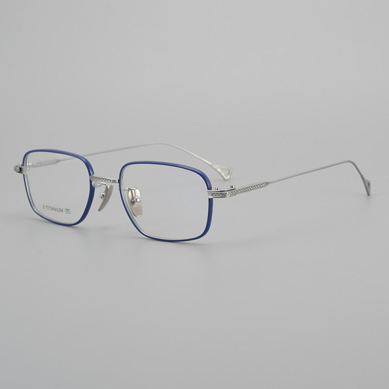 Muzz Men's Full Rim Square Acetate Titanium Eyeglasses 2044 Full Rim Muzz Blue Silver  