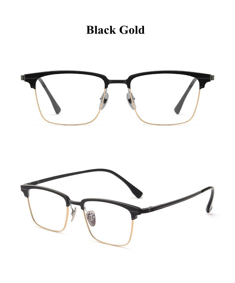 Chashma Ochki Unisex Full Rim Square Acetate Alloy Eyeglasses 9205 Full Rim Chashma Ochki Black Gold  