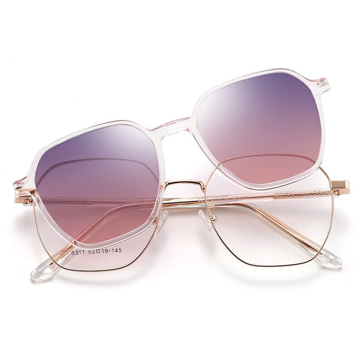 Kansept Full Rim Square Cat Eye Tr 90 Titanium Eyeglasses Clip On Polarized Sunglasses 8311 Sunglasses Kansept Gold-pink purple  