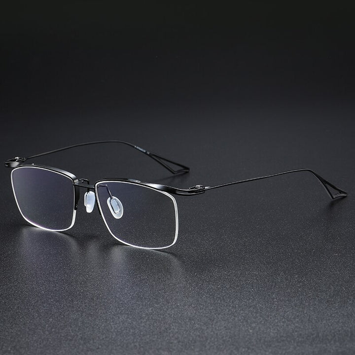 Muzz Men's Semi Rim Rectangle IP Titanium Eyebrow Frame Eyeglasses 04 Semi Rim Muzz Black  