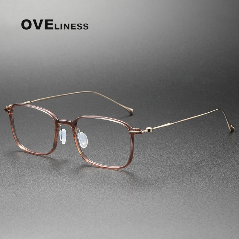 Oveliness Unisex Full Rim Square Acetate Titanium Eyeglasses 8644 Full Rim Oveliness tea  