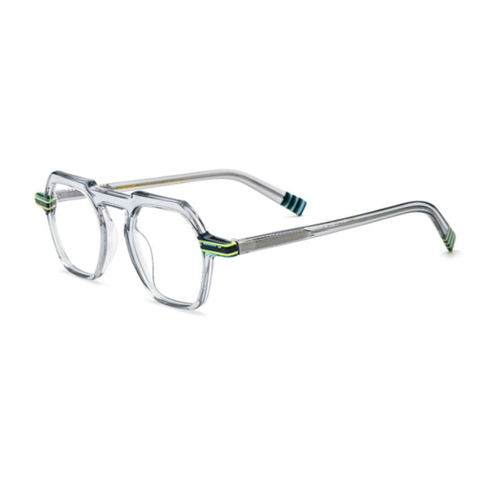 CCspace Unisex Full Rim Flat Top Round Acetate Titanium Eyeglasses 53330 Full Rim CCspace   