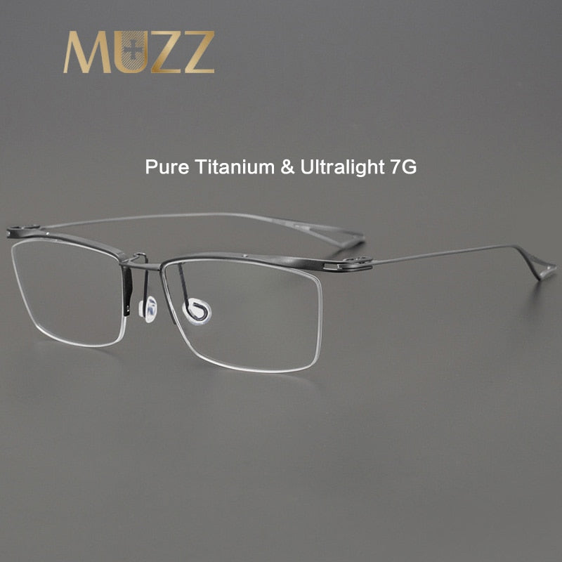 Muzz Men's Semi Rim Square IP Titanium Eyebrow Frame Eyeglasses X Semi Rim Muzz   