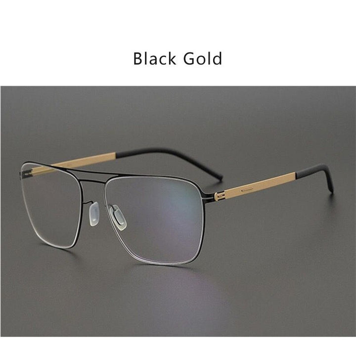 Hdcrafter Unisex Full Rim Square Tr 90 Titanium Double Bridge Eyeglasses Full Rim Hdcrafter Eyeglasses Black Gold  