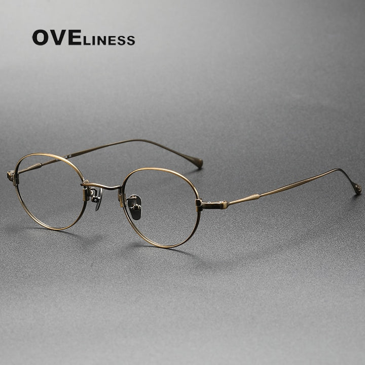 Oveliness Unisex Full Rim Round Titanium Eyeglasses Kmn53 Full Rim Oveliness bronze small  