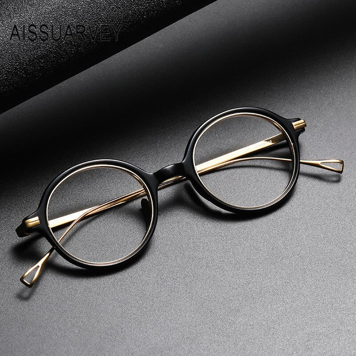 Aissuarvey Unisex Eyeglasses Small Round Acetate Titanium Ip Full Rim 12.2g Full Rim Aissuarvey Eyeglasses   