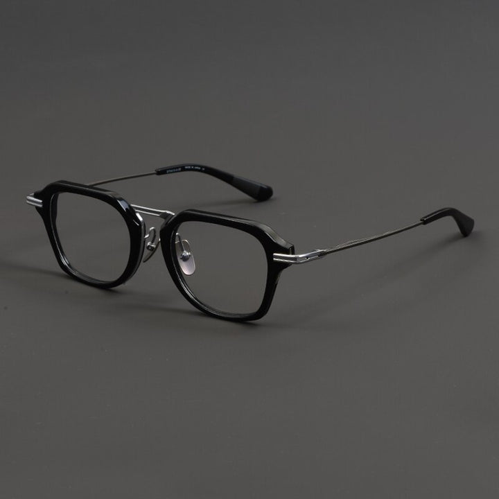 Gatenac Unisex Full Rim Irregular Square Titanium Acetate Eyeglasses Gxyj872 Full Rim Gatenac Black Silver  