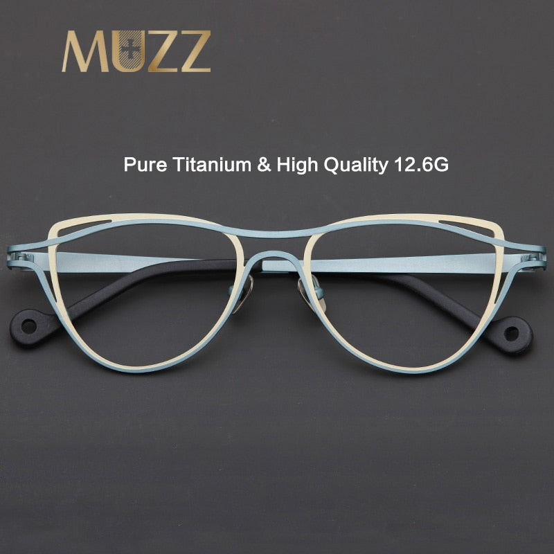 Muzz Women's Full Rim Square Cat Eye Titanium Frame Eyeglasses T7758 Full Rim Muzz   