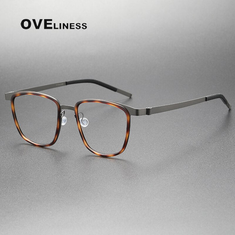 Oveliness Unisex Full Rim Square Screwless Titanium Eyeglasses 9717 Full Rim Oveliness tortoise gun  