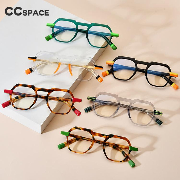 CCspace Unisex Full Rim Flat Top Round Acetate Titanium Eyeglasses 53330 Full Rim CCspace   