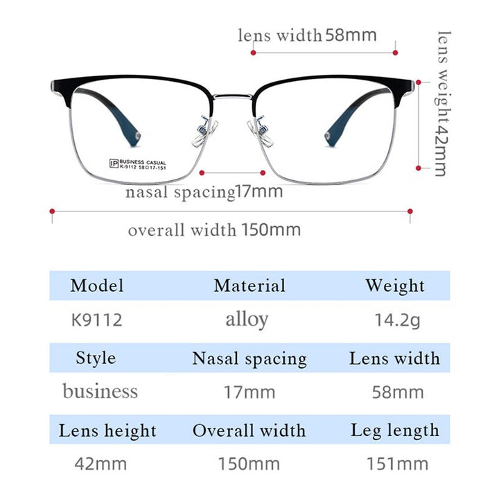 Hotochki Men's Full Rim Square Tr 90 Titanium Alloy Frame Eyeglasses K9112 Full Rim Hotochki   