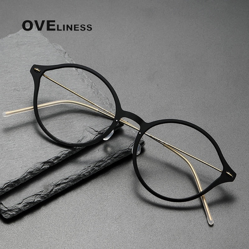 Oveliness Unisex Full Rim Round Cat Eye Screwless Titanium Eyeglasses 6558 Full Rim Oveliness   