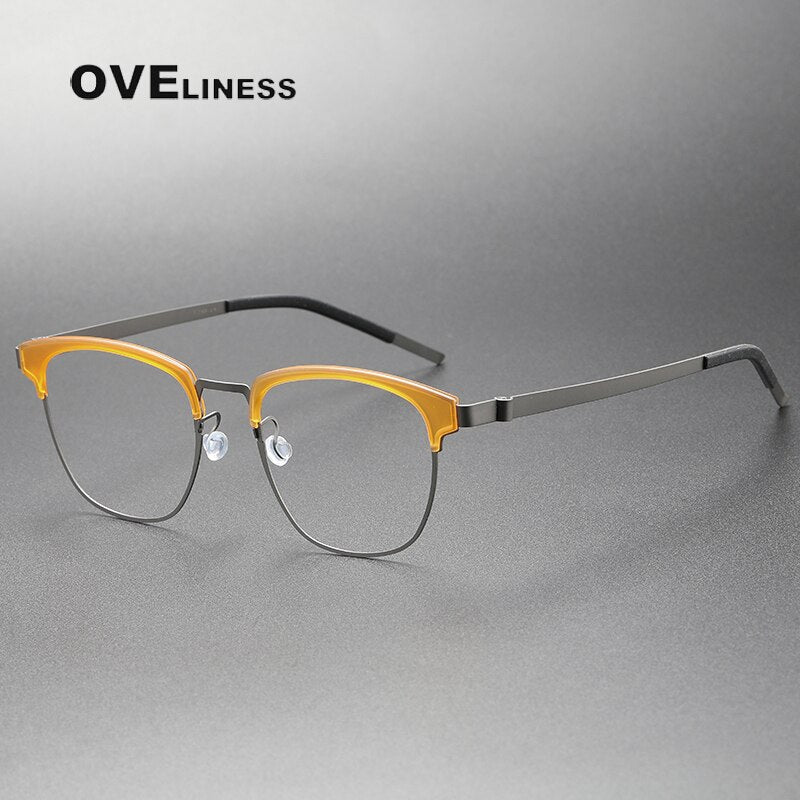 Oveliness Unisex Full Rim Square Acetate Titanium Eyeglasses 9849 Full Rim Oveliness yellow gun  