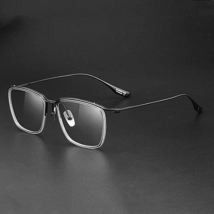 Yimaruli Men's Full Rim Big Square Titanium Eyeglasses Dt106 Full Rim Yimaruili Eyeglasses Gray Black  