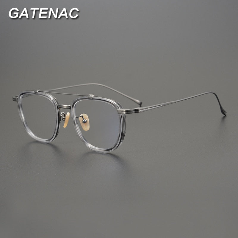 Gatenac Unisex Full Rim Square Titanium Acetate Double Bridge Frame Eyeglasses Gxyj809 Full Rim Gatenac   
