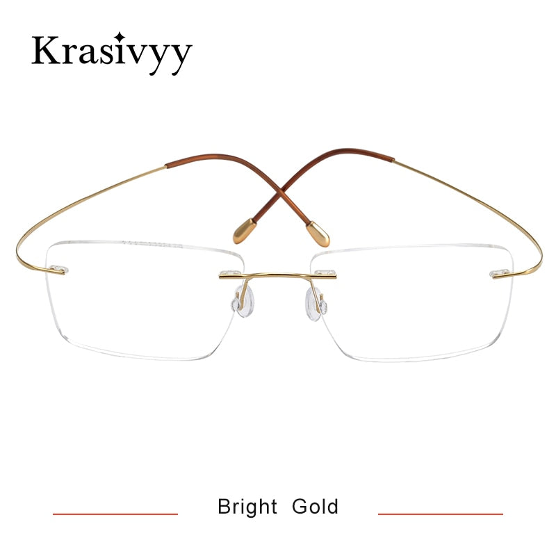 Krasivyy Men's Rimless Square Titanium Eyeglasses Kr6064 Rimless Krasivyy Bright Gold CN 