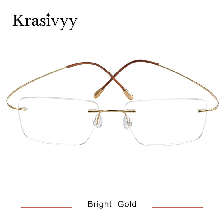 Krasivyy Men's Rimless Square Titanium Eyeglasses Kr6064 Rimless Krasivyy Bright Gold CN 