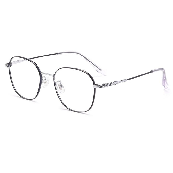 Hotochki Unisex Full Rim Titanium Alloy Oval Frame Eyeglasses 53308 Full Rim Hotochki Black Silver  