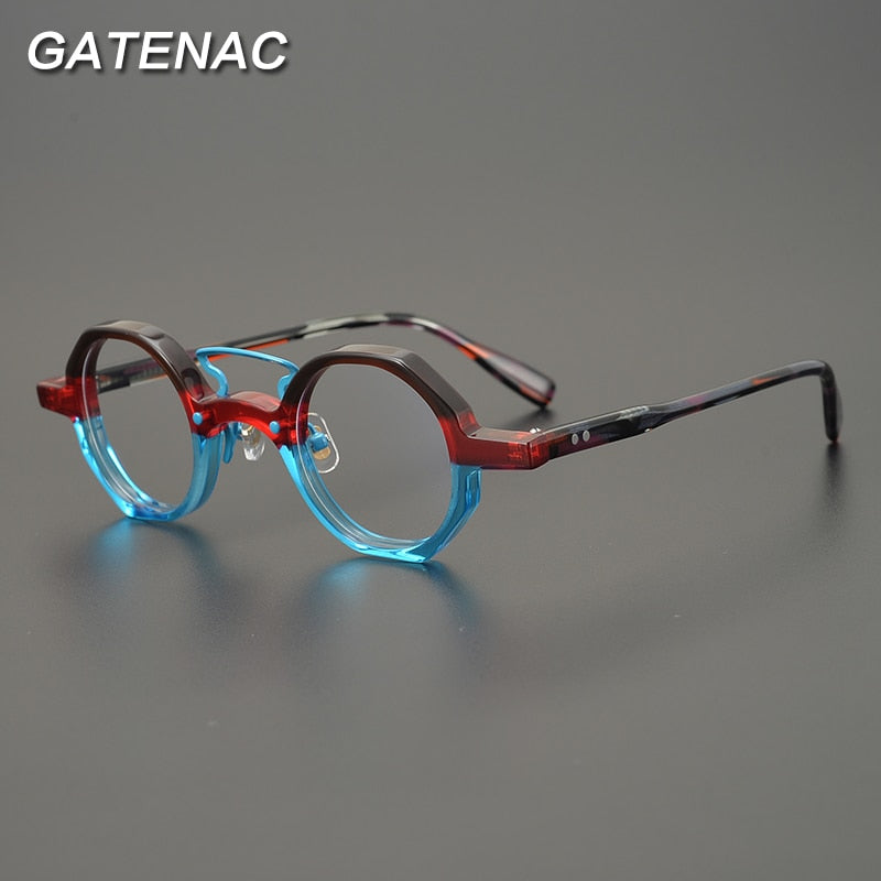 Gatenac Unisex Full Rim Small Irregular Round Double Bridge Acetate Eyeglasses Gxyj879 Full Rim Gatenac   