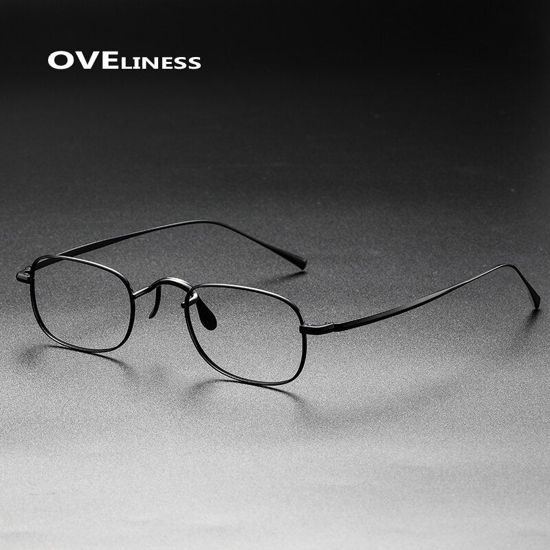 Oveliness Unisex Full Rim Small Square Titanium Eyeglasses 165e Full Rim Oveliness black  