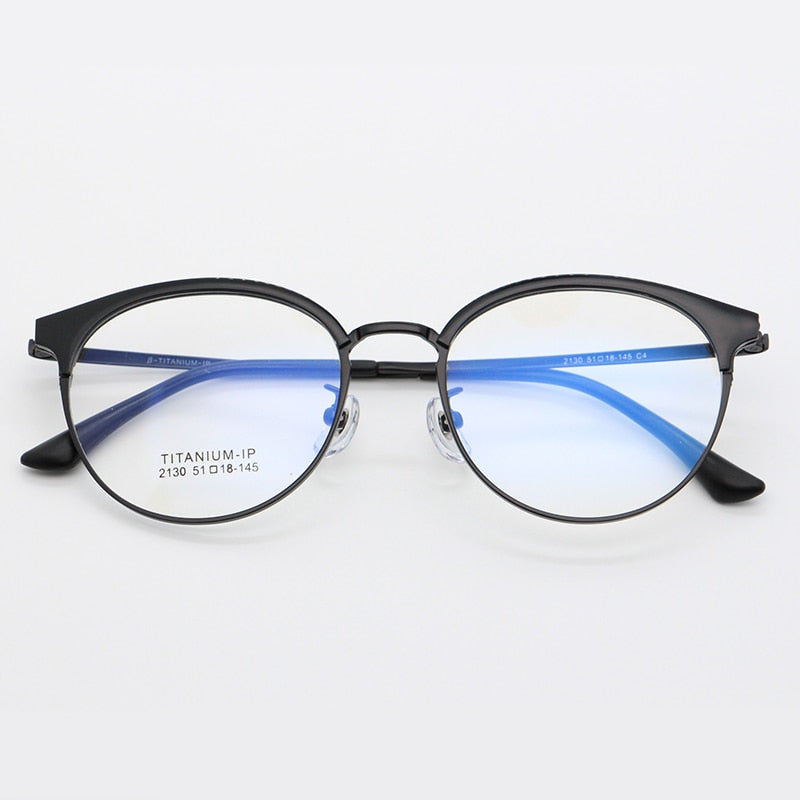 Bclear Unisex Full Rim Round Titanium Acetate Frame Browline Eyeglasses My2130 Full Rim Bclear Black  