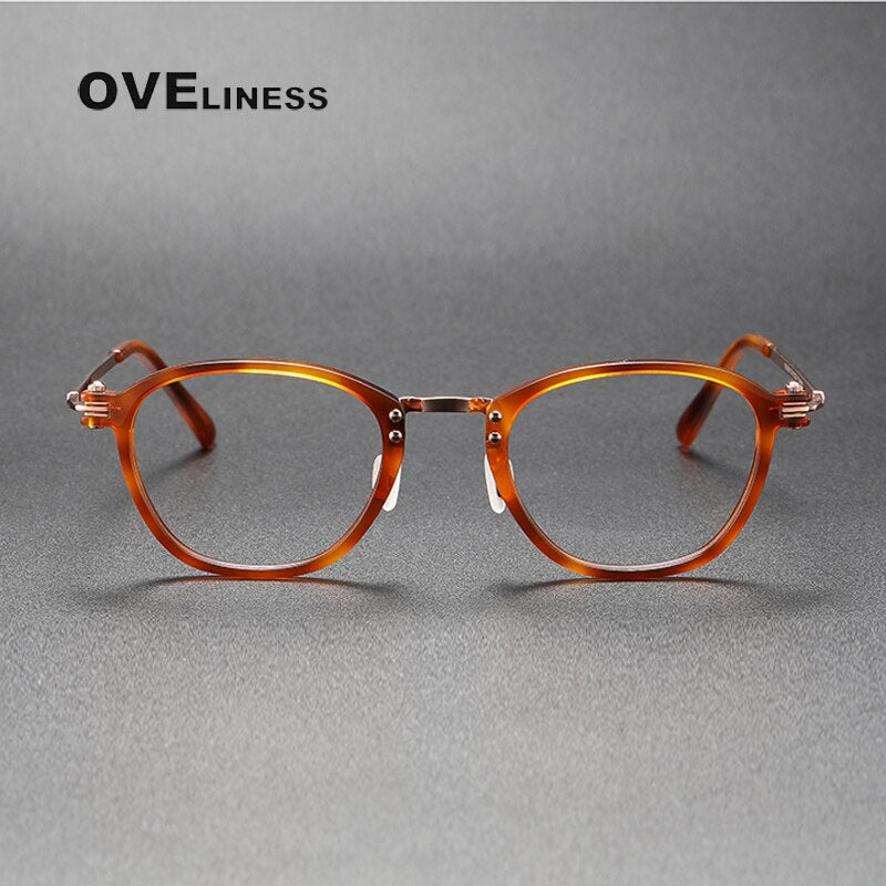 Oveliness Unisex Full Rim Square Screwless Acetate Titanium Eyeglasses 5881 Full Rim Oveliness   